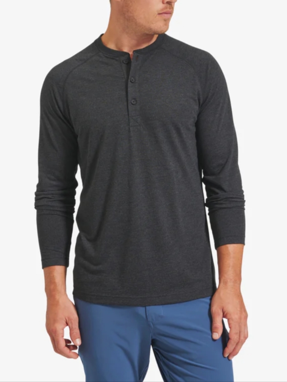 Mizzen + Main Easy Henley Shirt in Black Heather